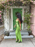 Elegant Mermaid Spaghetti Straps Green Satin Long Prom Dresses Party Dress Summer 20th Birthday Outfits 18th Birthday Dresses HZ1121