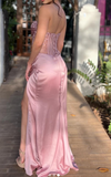 Elegant Sheath Sweetheart Pink Slit Satin Long Prom Dresses Party Dress Summer 20th Birthday Outfits 18th Birthday Dresses HZ1121
