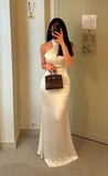 Elegant Mermaid Halter White Sleeveless Long Prom Dresses Party Dress Summer 20th Birthday Outfits 18th Birthday Dresses HZ1121