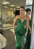 Elegant Sheath Sweetheart Green Slit Satin Long Prom Dresses Party Dress Summer 21st Birthday Outfits 18th Birthday Dresses HZ1121