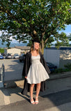 Pretty A Line Spaghetti Straps White Sleeveless Short Formal 8th Grade Homecoming Dresses Summer Middle School Hoco Dress Homecoming Outfits HZ1121