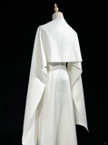 Vintage Wedding Dress A line Spaghetti Straps White Satin Sleeveless Long Vintage Wedding Dresses Bridal Gowns Brides Gown With Cape HZ1121