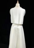 Vintage Wedding Dress A line Spaghetti Straps White Satin Sleeveless Long Vintage Wedding Dresses Bridal Gowns Brides Gown With Cape HZ1121