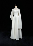 Vintage Wedding Dress A line Spaghetti Straps White Satin Sleeveless Long Vintage Wedding Dresses Bridal Gowns Brides Gown With Cape HZ1121