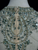 Pretty Ball Gown Scoop Neck Blue Satin Silver Beads Short Formal 8th Grade Homecoming Dresses Summer Middle School Hoco Dress 6th Grade Graduation Outfits HZ1121