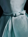 Pretty Ball Gown Scoop Neck Blue Satin Silver Beads Short Formal 8th Grade Homecoming Dresses Summer Middle School Hoco Dress 6th Grade Graduation Outfits HZ1121