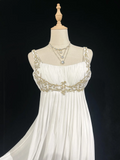 Vintage Wedding Dress 1950s 1940s A line Square Neck Chiffon White Long Wedding Dresses Bridal Gowns Brides Gown HZ1121