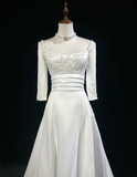 Vintage Wedding Dress 1950s 1940s Ball Gown Square Neck Satin White Long Wedding Dresses Bridal Gowns Brides Gown HZ1121