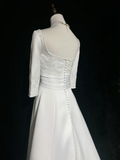 Vintage Wedding Dress 1950s 1940s Ball Gown Square Neck Satin White Long Wedding Dresses Bridal Gowns Brides Gown HZ1121