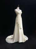 Vintage Wedding Dress A line Strapless Chiffon White Sleeveless Long Beach Wedding Dresses Bridal Gowns Brides Gown With Beads HZ1121