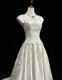 Vintage Wedding Dress 1950s 1940s Ball Gown V Neck Lace White Long Wedding Dresses Bridal Gowns Brides Gown HZ1121