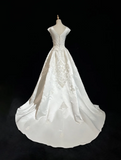 Vintage Wedding Dress 1950s 1940s Ball Gown V Neck Lace White Long Wedding Dresses Bridal Gowns Brides Gown HZ1121