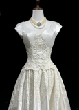Vintage Wedding Dress 1950s 1940s Ball Gown V Neck Lace White Long Wedding Dresses Bridal Gowns Brides Gown HZ1121