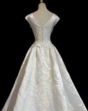 Vintage Wedding Dress 1950s 1940s Ball Gown V Neck Lace White Long Wedding Dresses Bridal Gowns Brides Gown HZ1121
