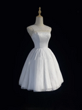 Cute Ball Gown Scoop White Tulle Short Mini Formal 8th Grade Homecoming Dresses Summer Middle School Hoco Dress Homecoming Outfits HZ1121