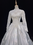 Retro Wedding Dress 1950s 1940s Ball Gown High Neck Lace White Long Sleeves Wedding Dresses Bridal Gowns Brides Gown HZ1121