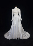 Retro Wedding Dress 1950s 1940s Ball Gown High Neck Lace White Long Sleeves Wedding Dresses Bridal Gowns Brides Gown HZ1121