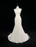 Vintage Wedding Dress 1950s 1940s Mermaid Scoop Lace White Long Wedding Dresses Bridal Gowns Brides Gown HZ1121