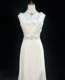 Vintage Wedding Dress 1950s 1940s A line V Neck Chiffon White Long Wedding Dresses Bridal Gowns Brides Gown HZ1121