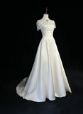 Retro Wedding Dress 1950s 1940s A line Square Neck Satin White Long Wedding Dresses Bridal Gowns Brides Gown HZ1121