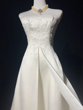 Retro Wedding Dress 1950s 1940s Ball Gown Strapless Satin Lace White Long Wedding Dresses Bridal Gowns Brides Gown HZ1121