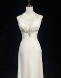 Vintage Wedding Dress 1970s A line Halter Chiffon White Long Wedding Dresses Bridal Gowns Elegant Brides Gown HZ1121