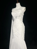 Retro Wedding Dress 1950s 1940s Mermaid One Shoulder Chiffon White Long Wedding Dresses Bridal Gowns Brides Gown HZ1121