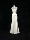 Vintage Wedding Dress 1970s Mermaid Square Neck Satin White Long Wedding Dresses Bridal Gowns Elegant Brides Gown HZ1121