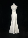 Vintage Wedding Dress 1970s Mermaid Square Neck Satin White Long Wedding Dresses Bridal Gowns Elegant Brides Gown HZ1121