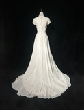 Vintage Wedding Dress 1970s A Line Scoop Neck Chiffon White Long Wedding Dresses Bridal Gowns Elegant Brides Gown HZ1121
