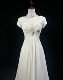 Vintage Wedding Dress 1970s A Line Scoop Neck Chiffon White Long Wedding Dresses Bridal Gowns Elegant Brides Gown HZ1121