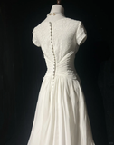 Vintage Wedding Dress 1970s A Line Scoop Neck Chiffon White Long Wedding Dresses Bridal Gowns Elegant Brides Gown HZ1121