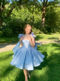 Fancy Short Hoco Dresses Ball Gown Spaghetti Straps Blue Mini Formal 8th Grade Homecoming Dresses Summer Middle School Homecoming Outfits HZ1121