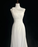 Retro Wedding Dress 1950s 1940s A Line One Shoulder Chiffon White Long Wedding Dresses Bridal Gowns Brides Gown HZ1121