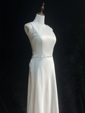 Vintage Wedding Dress 1970s A Line Scoop Neck Satin White Long Wedding Dresses Bridal Gowns Elegant Brides Gown HZ1121