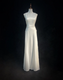Vintage Wedding Dress 1970s A Line Scoop Neck Satin White Long Wedding Dresses Bridal Gowns Elegant Brides Gown HZ1121