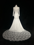 Vintage Wedding Dress 1970s Mermaid Scoop Neck Long Sleeves Lace White Long Wedding Dresses Bridal Gowns Elegant Brides Gown HZ1121