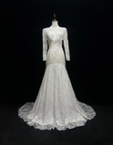 Vintage Wedding Dress 1970s Mermaid Scoop Neck Long Sleeves Lace White Long Wedding Dresses Bridal Gowns Elegant Brides Gown HZ1121