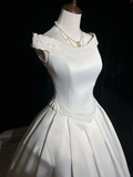 Vintage Wedding Dress 1970s Ball Gown Off The Shoulder Satin White Long Wedding Dresses Bridal Gowns Elegant Brides Gown HZ1121