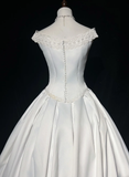 Vintage Wedding Dress 1970s Ball Gown Off The Shoulder Satin White Long Wedding Dresses Bridal Gowns Elegant Brides Gown HZ1121