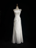 Retro Wedding Dress 1950s 1940s A Line One Shoulder Satin White Long Wedding Dresses Bridal Gowns Brides Gown HZ1121