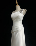Retro Wedding Dress 1950s 1940s A Line One Shoulder Satin White Long Wedding Dresses Bridal Gowns Brides Gown HZ1121