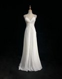 Retro Wedding Dress 1950s 1940s A Line Spaghetti Straps Chiffon White Long Wedding Dresses Bridal Gowns Brides Gown HZ1121