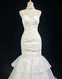 Retro Wedding Dress 1950s 1940s Mermaid Spaghetti Straps White Tulle Long Wedding Dresses Bridal Gowns Elegant Brides Gown HZ1121