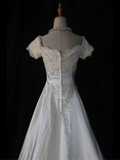 Vintage Wedding Dress 1970s Ball Gown V Neck Sleeveless Satin White Long Wedding Dresses Bridal Gowns Elegant Brides Gown HZ1121