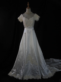 Vintage Wedding Dress 1970s Ball Gown V Neck Sleeveless Satin White Long Wedding Dresses Bridal Gowns Elegant Brides Gown HZ1121