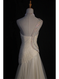 Retro Wedding Dress 1950s 1940s Mermaid One Shoulder White Tulle Long Wedding Dresses Bridal Gowns Elegant Brides Gown HZ1121