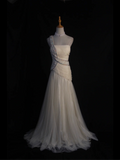 Retro Wedding Dress 1950s 1940s Mermaid One Shoulder White Tulle Long Wedding Dresses Bridal Gowns Elegant Brides Gown HZ1121