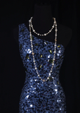 Cute Sheath One Shoulder Navy Blue Sequin Formal 8th Grade Homecoming Dresses Summer Middle School Hoco Dress Homecoming Outfits HZ1121