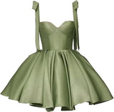 Cute Ball Gown Spaghetti Straps Green Satin Formal 8th Grade Homecoming Dresses Summer Middle School Hoco Dress Homecoming Outfits HZ1121